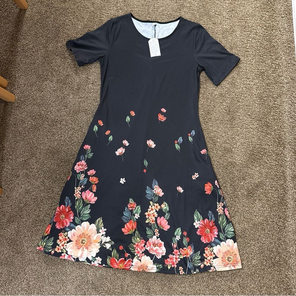 Lagenlook Shirt Floral Maxi Dress Size M Boho Lounge Cottagecore Pockets